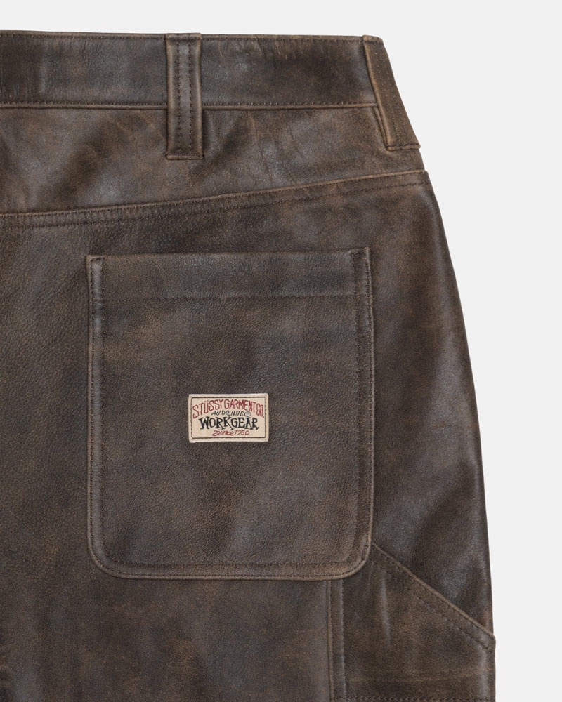Stussy Arbets Distressed Läder Byxor Bruna | Sverige LIG-068192