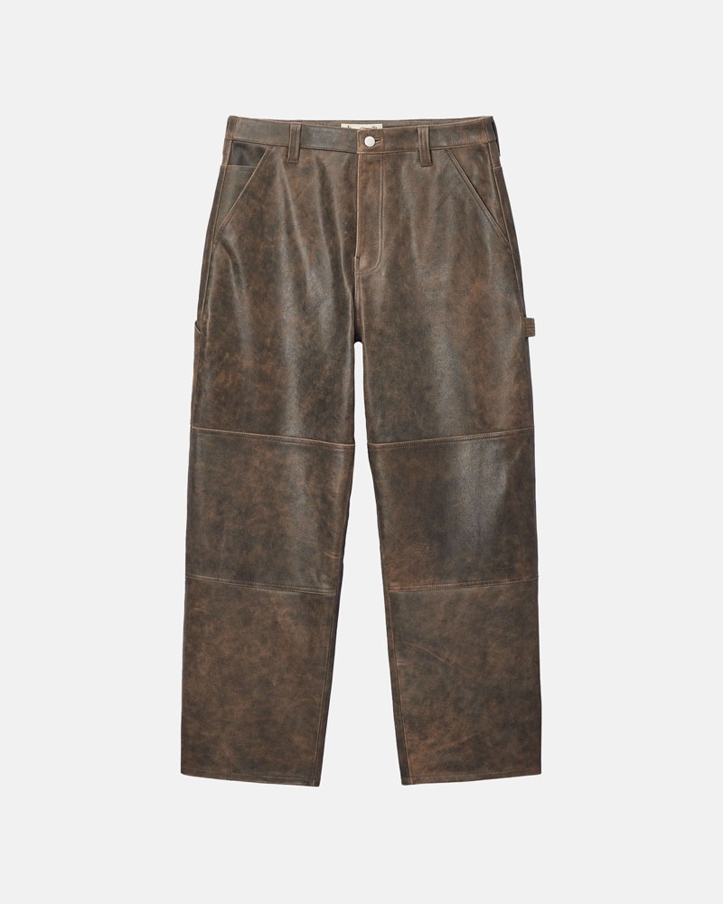 Stussy Arbets Distressed Läder Byxor Bruna | Sverige LIG-068192