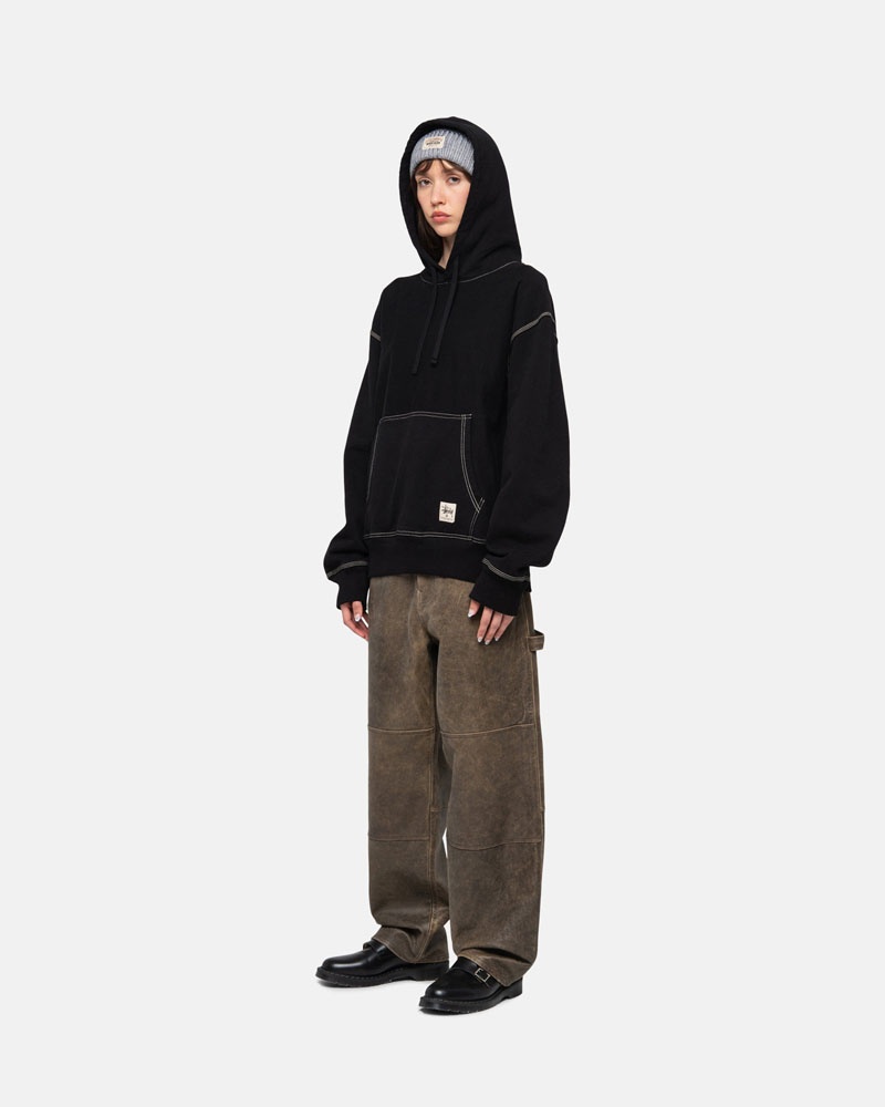 Stussy Contrast Stitch Label Hoodie Svarta | Sverige CVI-157438