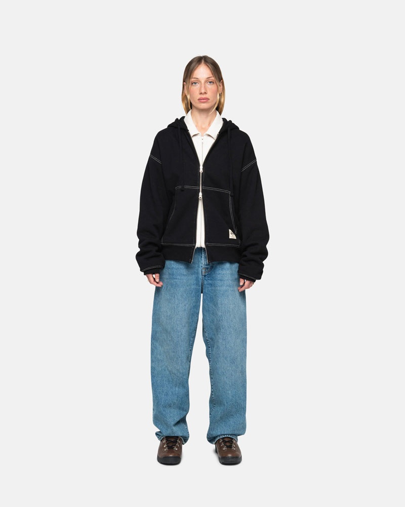 Stussy Double Face Label Zip Hoodie Svarta | Sverige GYE-238517