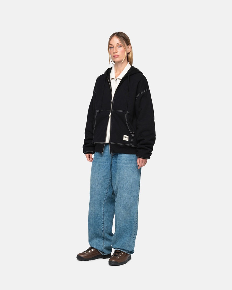 Stussy Double Face Label Zip Hoodie Svarta | Sverige GYE-238517