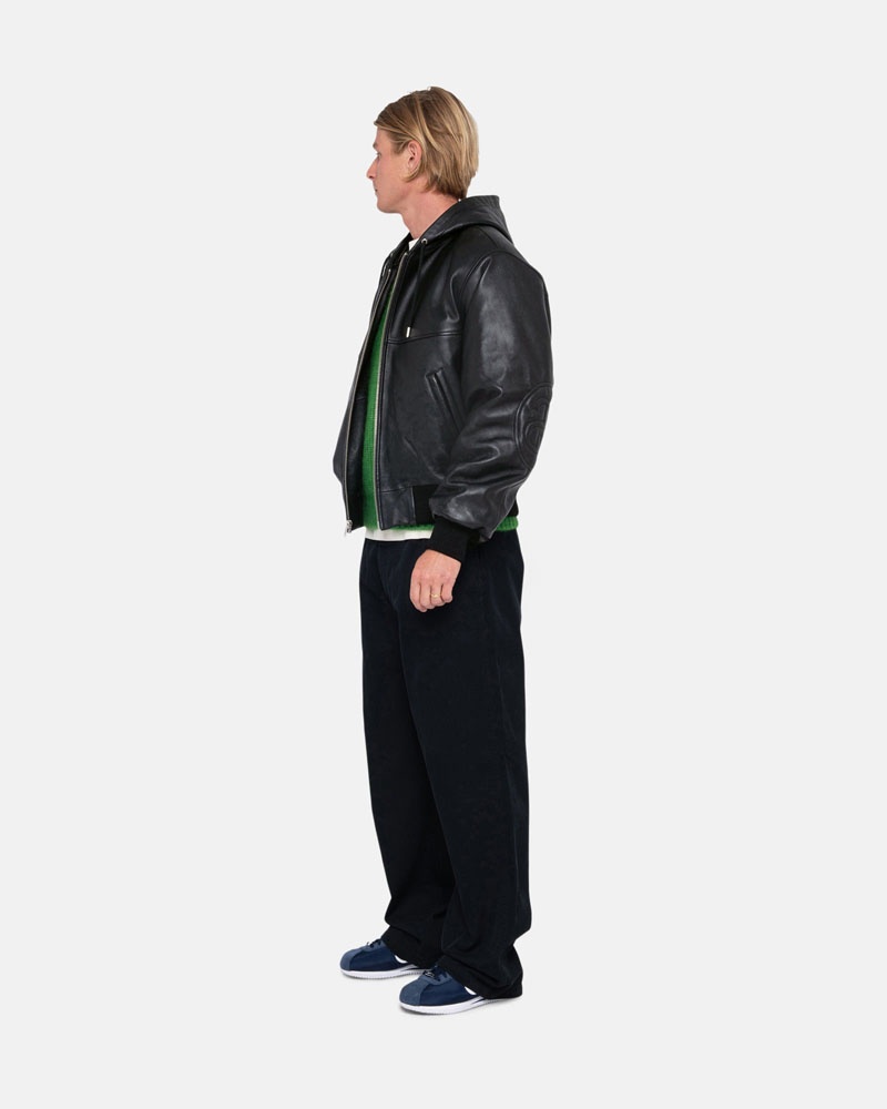 Stussy SS Link Läder Bomber Jacka Svarta | Sverige LBH-935174