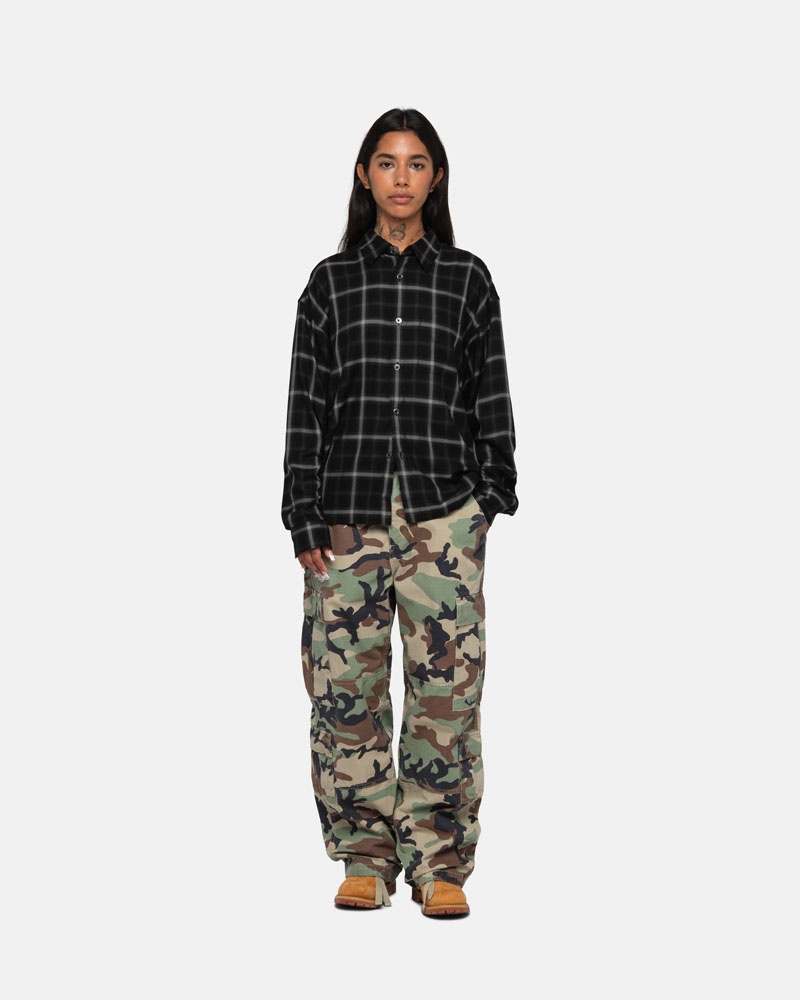 Stussy Shadow Plaid Rayon Skjorta Svarta | Sverige CDI-953602