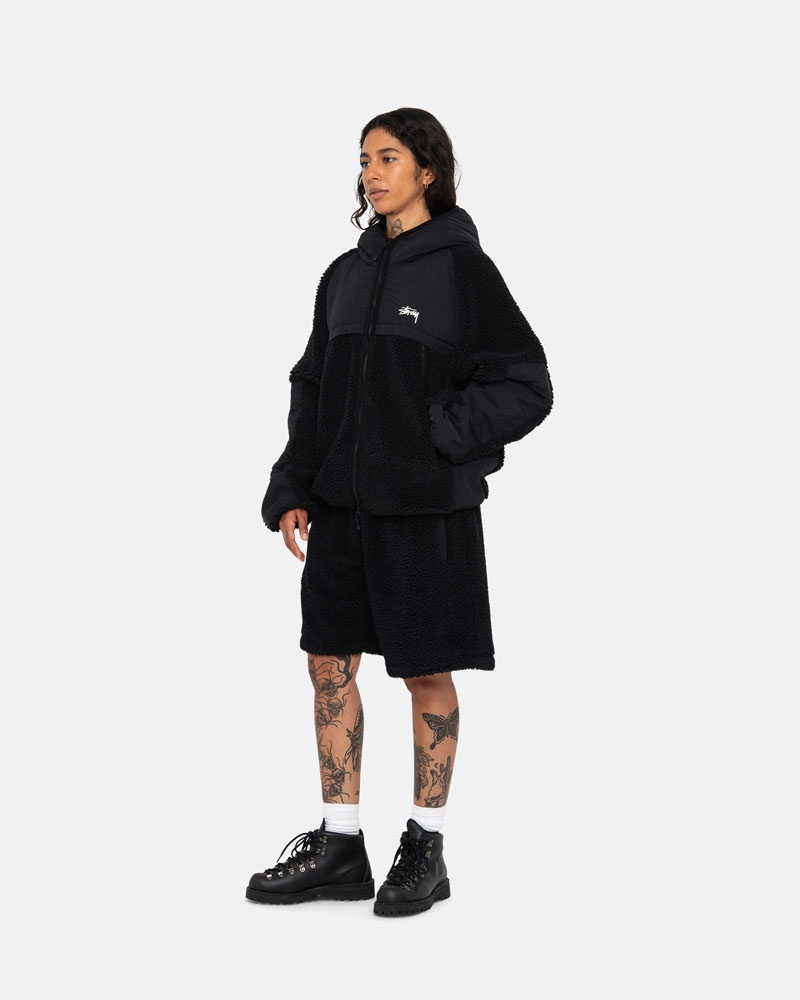 Stussy Sherpa Paneled Hooded Jacka Svarta | Sverige TZW-683205