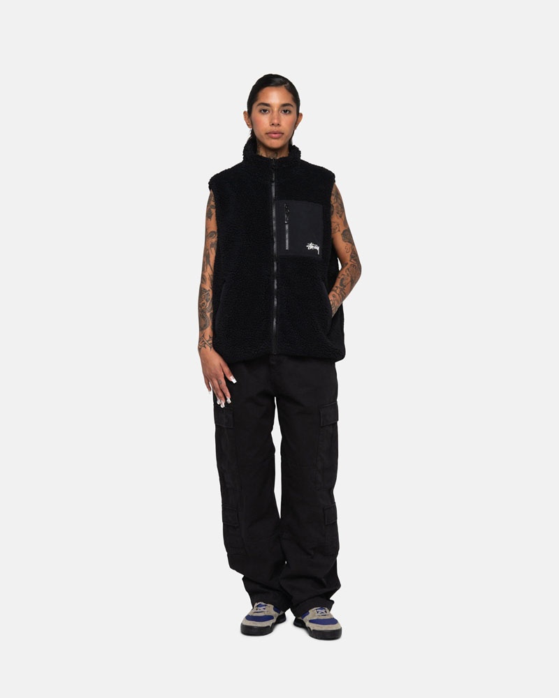 Stussy Sherpa Reversible Väst Svarta | Sverige LAW-273465