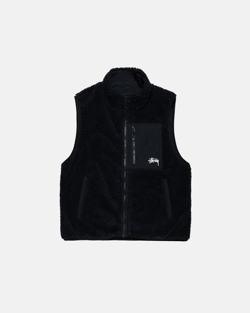 Stussy Sherpa Reversible Väst Svarta | Sverige LAW-273465