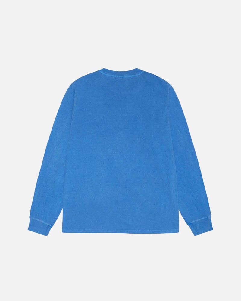 Stussy Small Stock LS Tee Pigment Dyed Sweatshirt Blå | Sverige ULE-168023