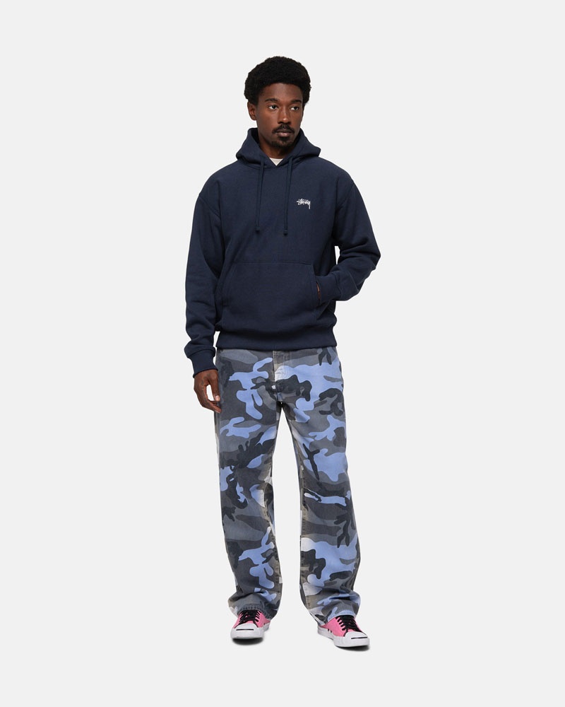 Stussy Stock Logo Hoodie Marinblå | Sverige QLH-740653
