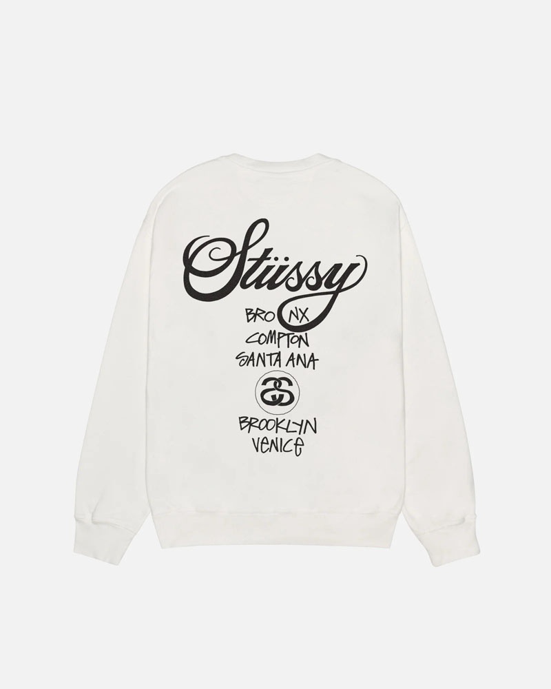 Stussy World Tour Crew Pigment Dyed Sweatshirt Vita | Sverige GFL-105367