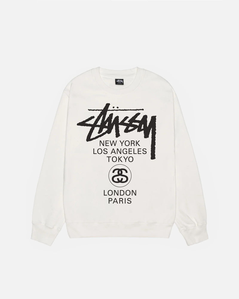 Stussy World Tour Crew Pigment Dyed Sweatshirt Vita | Sverige GFL-105367